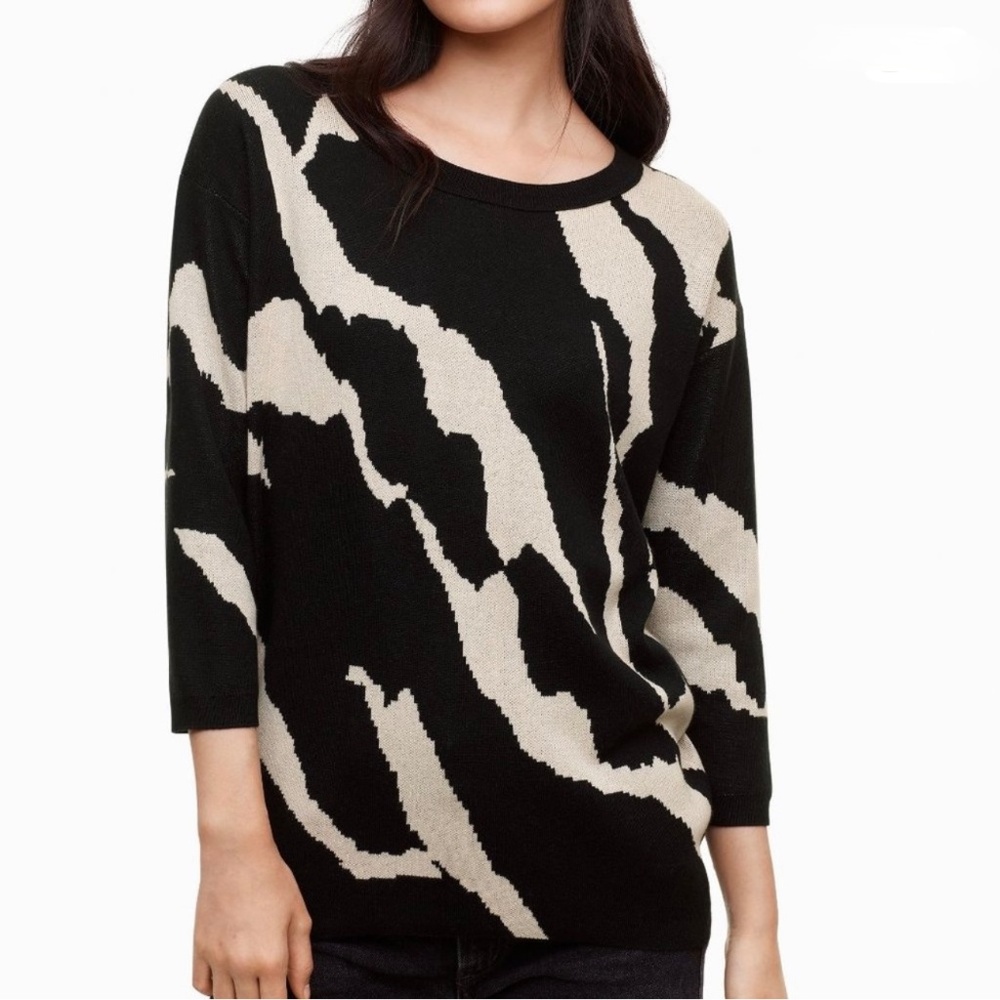 Aritzia Wilfred Balzac Silk Cashmere Cotton Zebra Print Sweater Relaxed Fit